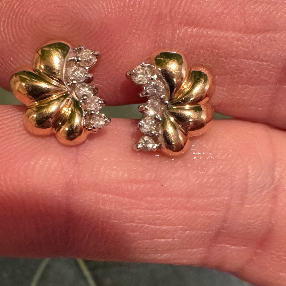 Vintage 14K EV Yellow Gold Studs 10 Natural Stones - Picture 5 of 10